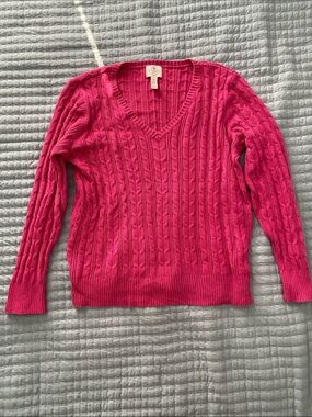 St. John's Bay Bright Pink Cable V-Neck Sweater